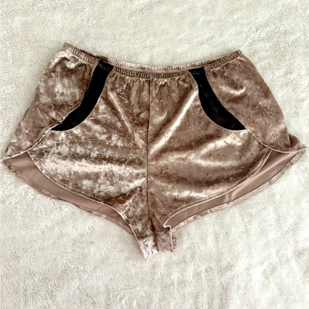 Forever 21 Velvet Taupe Shorts with Black Lace Trim